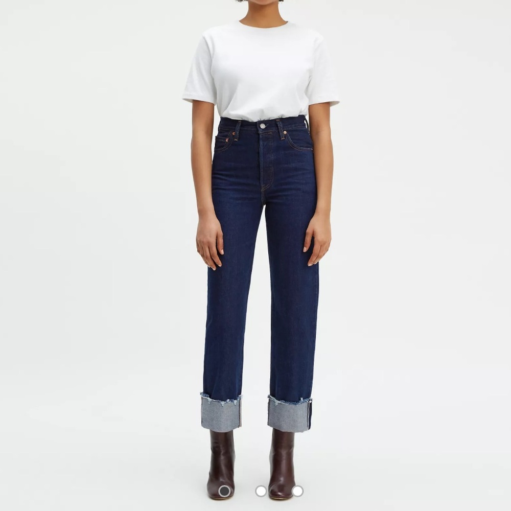 LEVI’S RIBCAGE STRAIGHT SELVEDGE WOMEN'S JEANS DARK WASH 32x32 NWOT